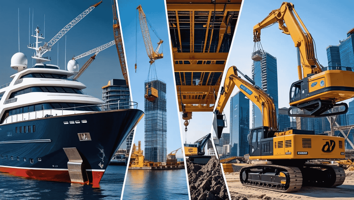 Display of boat, truck, construction site and heavy duty machinery